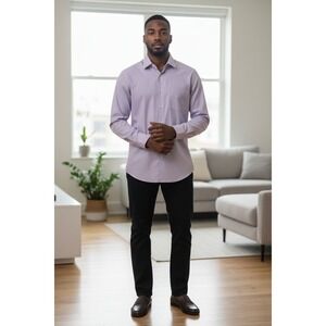 Roundtree & Yorke Men's shirt Fitted Cotton Poplin Lavender Long Sleeve SZ 16/33